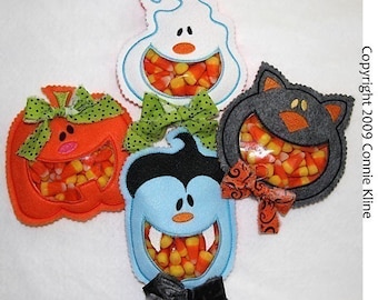 Open Mouth Halloween Candy Cozy set- hoop size 5x7- Pumpkin, Dracula, Ghost, and Cat-Machine Embroidery designs - 4 designs INSTANT DOWNLOAD