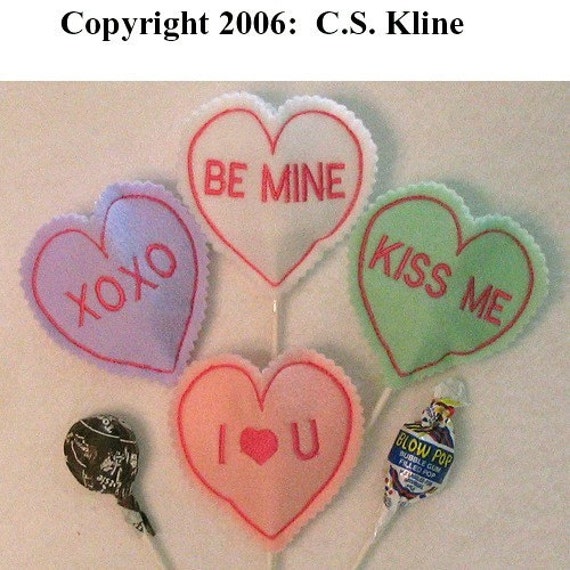 Valentine Conversation Hearts SUCKER 4x4 hoop Embroidery Machine designs set of 4 INSTANT DOWNLOAD