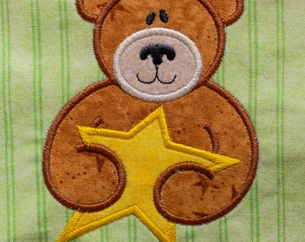 Original Teddy Bear holding star Applique Embroidery Machine Design 2-Sizes- 4x4 and 5x7 hoop included - INSTANT DOWNLOAD