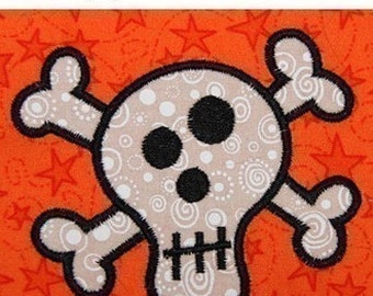 Halloween Skull and Cross Bones applique Machine Embroidery design 4x4 hoop INSTANT DOWNLOAD