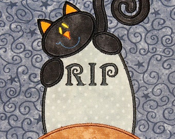 Machine Embroidery Design cat and tombstone -applique 5x7 hoop- size perfect for halloween- FUN--INSTANT DOWNLOAD