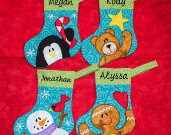 5X7 hoop Christmas Stockings 4 embroidery designs-penguin, bear, gingerbread, snowman Applique INSTANT DOWNLOAD