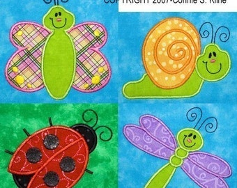 Cute Bug applique set-machine embroidery design-ladybug, dragonfly, snail, butterfly 4x4 Hoop. INSTANT DOWNLOAD
