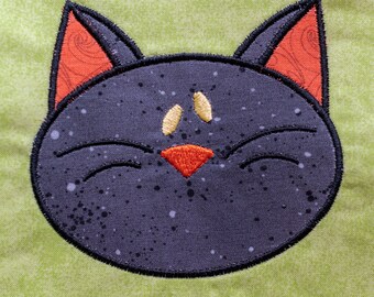 猫の顔のアップリケデザイン 4x4 フープサイズ - かわいいハロウィン子猫の顔 - 即時ダウンロード
