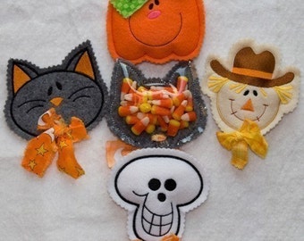 Halloween Candy Cozies Embroidery designs-Cat pumpkin skull scarecrow-set of 4 INSTANT DOWNLOAD