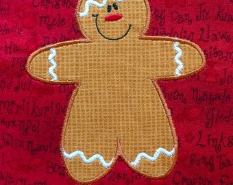 Gingerbread Man Applique Embroidery Machine Design - 4x4 hoop - INSTANT DOWNLOAD