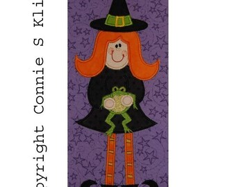 Large Halloween Standing Witch holding Frog embroidery machine applique 5X7 AND large hoop sizes included--INSTANT DOWNLOAD