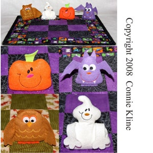 Halloween Bean Bag embroidery designs-owl bat pumpkin and ghost-set of 4 FUN. INSTANT DOWNLOAD