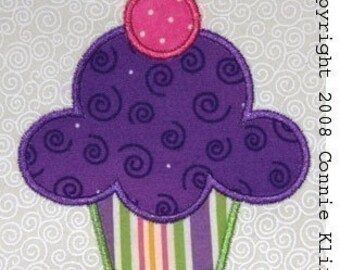 Happy Birthday cupcake with cherry machine applique embroidery design 4x4 hoop INSTANT DOWNLOAD