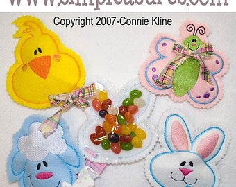 Easter Candy Cozies set of 4 Machine embroidery designs--butterfly lamb bunny and chick 4x4 hoop INSTANT DOWNLOAD