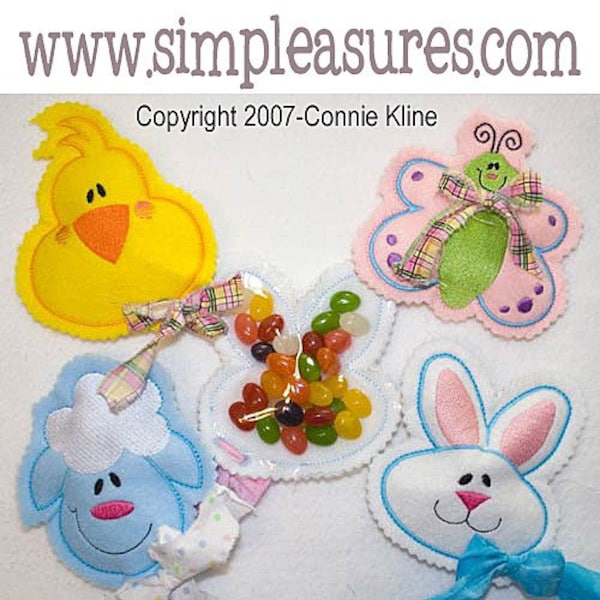 Easter Candy Cozies set of 4 Machine embroidery designs--butterfly lamb bunny and chick 4x4 hoop INSTANT DOWNLOAD