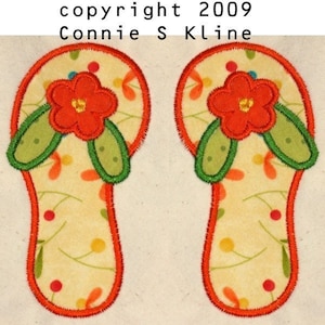 Flip Flop  Sandal machine embroidery applique design 4x4 AND 5x7 hoop size both sizes included-Summer Fun- INSTANT DOWNLOAD