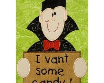 Halloween Dracula w candy sign machine embroidery design 5x7 hoop INSTANT DOWNLOAD