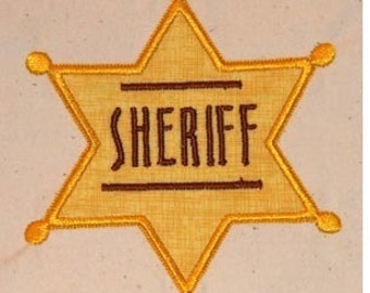 Sheriff Badge embroidery machine applique cute for your cowboy or cowgirl 4x4 hoop INSTANT DOWNLOAD