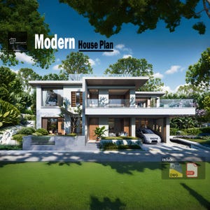 Modern huisplan, 5 slaapkamers, 4 badkamers, 1 garage. 303 m²/3261 m². Met gratis origineel CAD-bestand (metrische en Engelse eenheden)