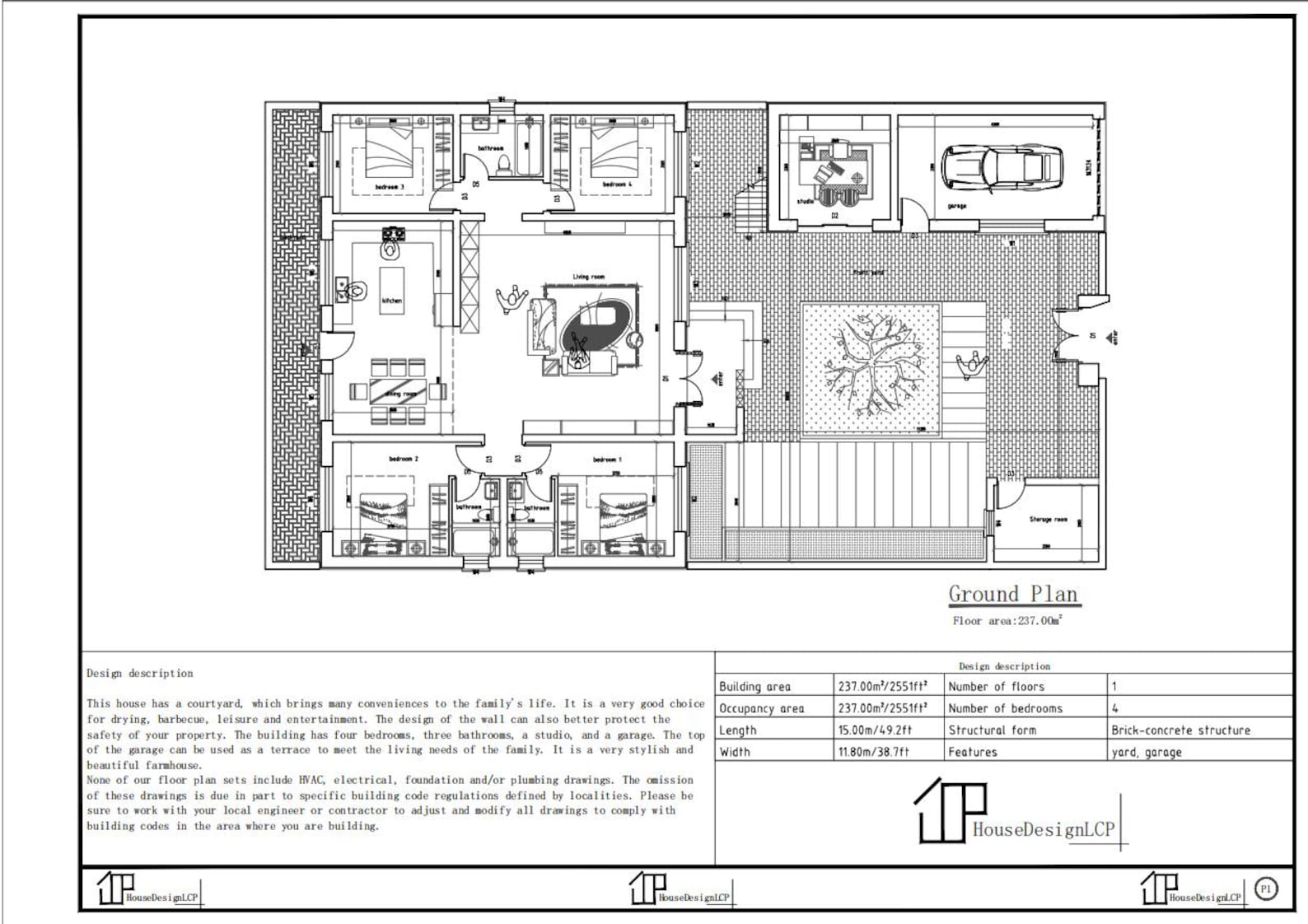 Modern 4 Bedroom House Plan: 2551 Sqft With CAD File (digital Download ...