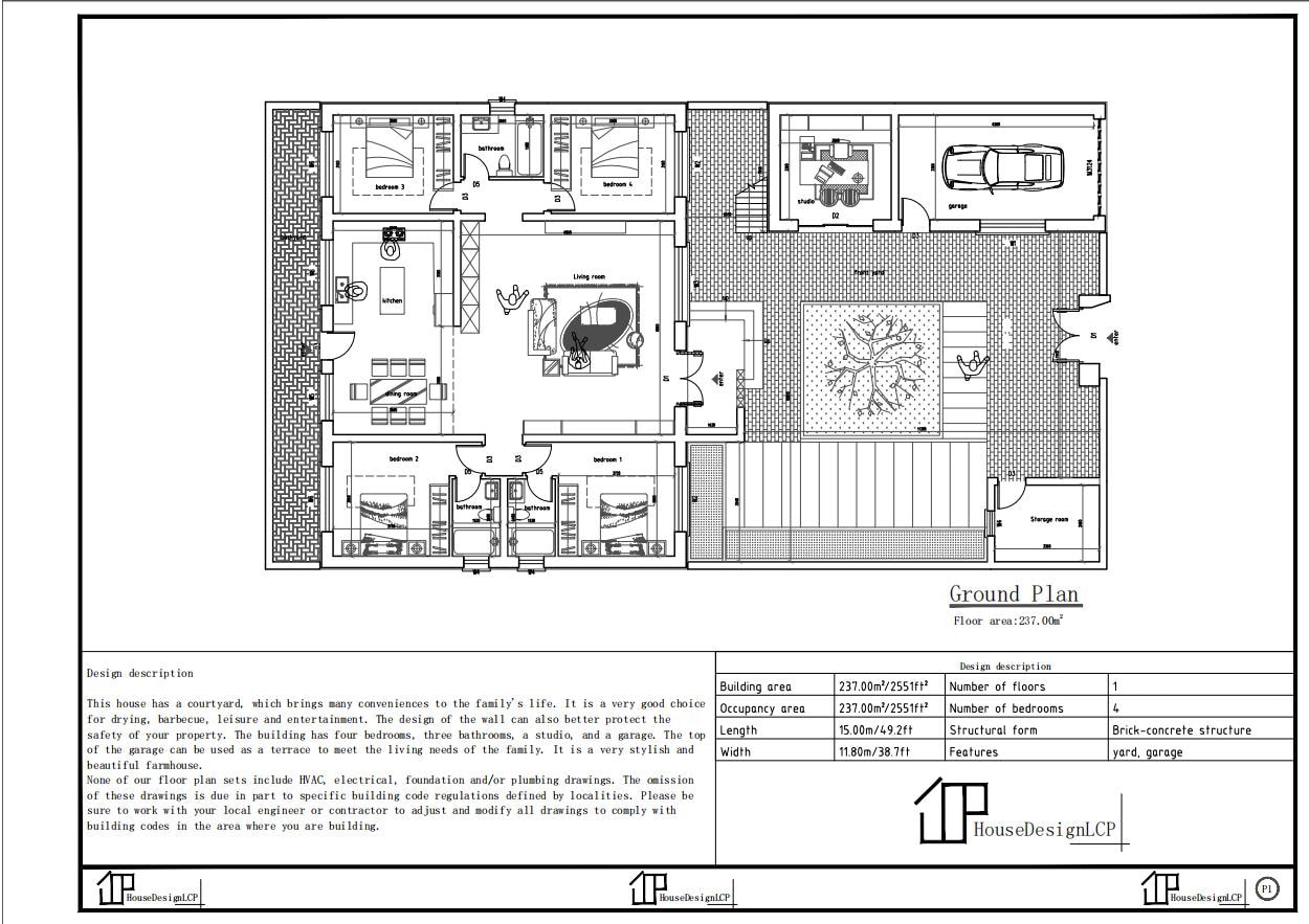 Modern 4 Bedroom House Plan: 2551 Sqft With CAD File (digital Download ...