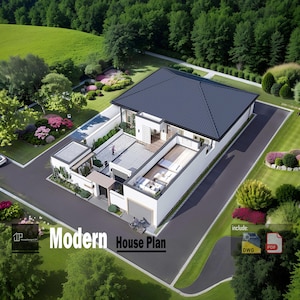 Modern house Plan,4 Bedroom,3 Bathroom,1 garage,yard. 237 sqm/2551 sqft. With Free Original CAD File (Metric & Imperial Units)