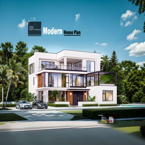 Planta de casa moderna de 3 andares: 5 quartos, 7 banheiros (arquivos CAD e PDF)
