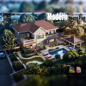 Modern huisplan, 6 slaapkamers, 3,5 badkamer, 276 m². Met gratis origineel CAD-bestand (metrische en Engelse eenheden)