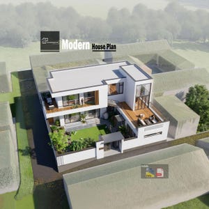 Modern 2-Story House Plan: 5 Bed, Terrace, Yard(CAD & PDF Files)