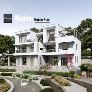 Modern 3-Story House Plan: 5 Bed, CAD File (Metric & Imperial Units) (Digital Download)