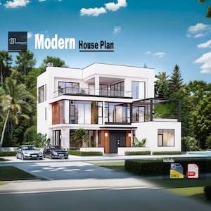 Modern 3-Story House Plan: 5 Bed, 7 Bath (CAD & PDF Files)