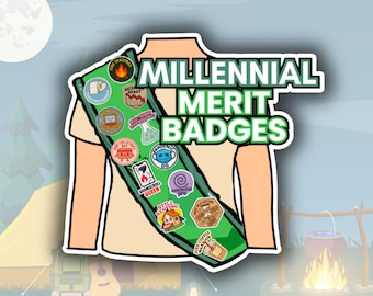 Millennial Merit Badges Sticker - Funny Sash Design for 90s Kids & Overachievers