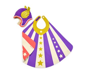 Flying Super Hero Costume - RTS- Purple Cape & Wing Hat - Superhero Gift Girl - Purple Reversible Cape - Gift for Girls Wonder Woman