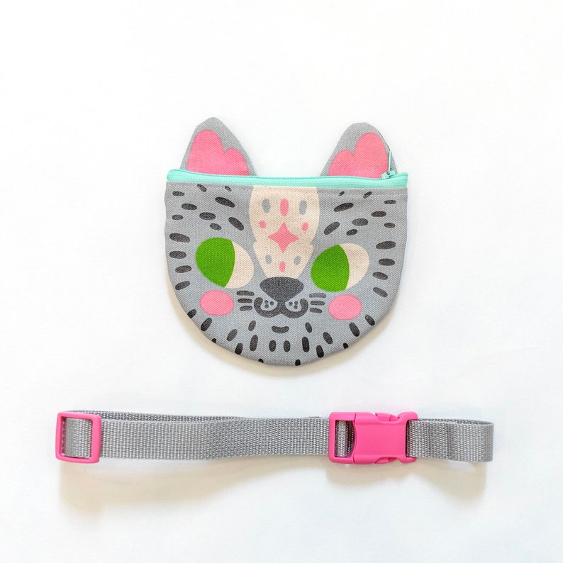 Kitty Fanny Pack for Kids, Gray Cat Belt Bag for Tween, Stocking Stuffer Gift, Kitten Hip Bag Purse image 2