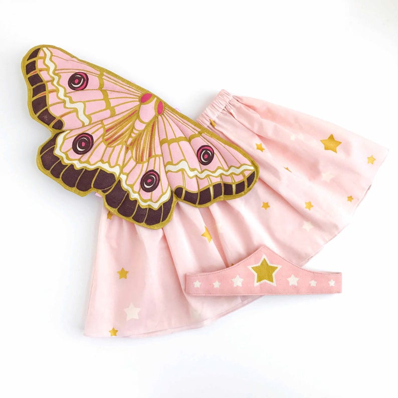 Butterfly Fairy Gift Set, Wings, Tiara Skirt, Faerie Wings, Toddler Birthday Gift, Pink Moth Wings and Tutu, Girls Dress Up, Pink Outfit image 6