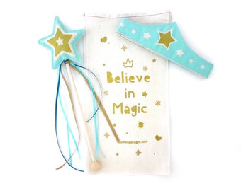 Mint Star Wand & Tiara Gift Set, Fairy Wand for Princess, Birthday Gift for Girl, Fairie Pretend Play, Back to School