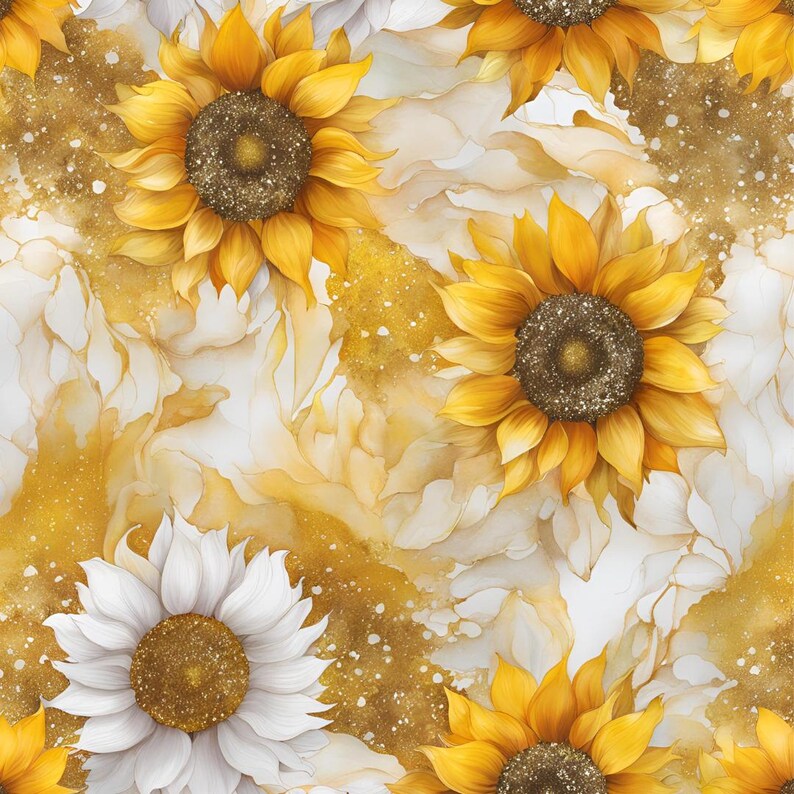 Beautiful Glitter Sunflower Pattern Set of 12 |seamless Patterns ...