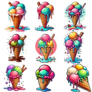 Schmelzende Eistüte Aufkleber Set von 25+ Sublimation PNG Druck |Instant Download | Sublimation