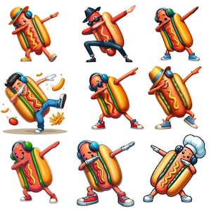 Rolig Dabbing Hotdog Set med 9 sublimerings-PNG-tryck | Direktnedladdning | Sublimering