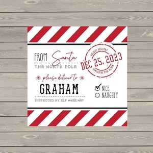 From Santa gift tag sticker, North Pole sticker, Customized Christmas present sticker label, gift tag, label