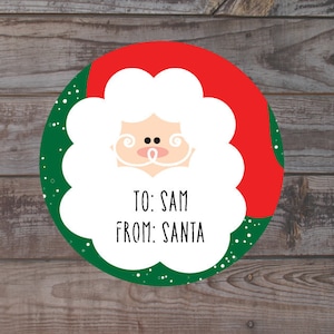 From Santa gift tag, Christmas present label, holiday stickers, personalized Santa sticker, from the North Pole