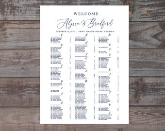Modern alphabetized wedding seating chart, guest seating chart, please find your seat, table seating assignments, wedding reception signage
