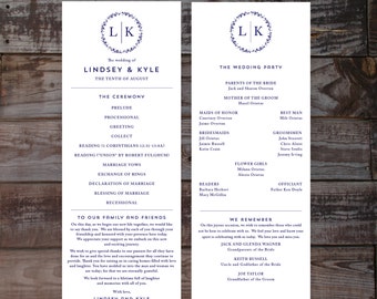 Navy Wedding Program Wedding Ceremony Program Monogram Etsy