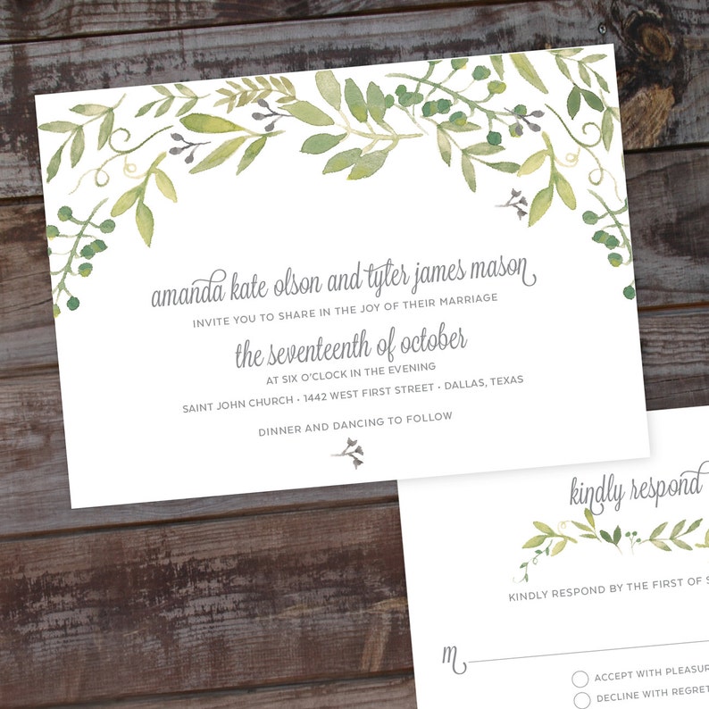 Floral Wedding Invitations Watercolor Wedding Invitations Etsy