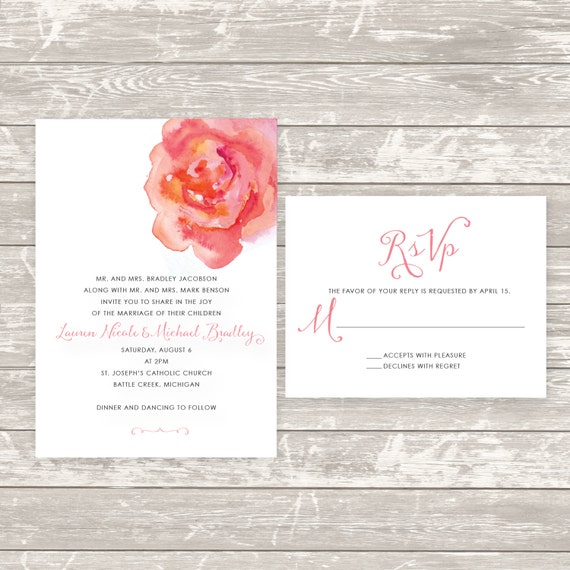 Floral wedding invitations watercolor wedding invitations Etsy