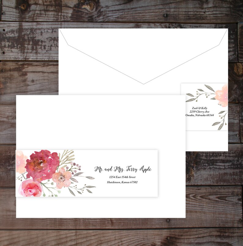 Wrap around label, address label, guest addressed label, wedding address label, watercolor label, floral label, mailing label, recipient image 1