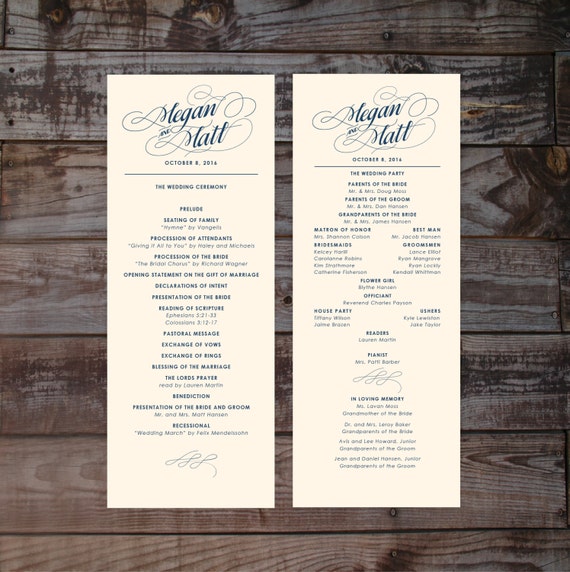 Printed Wedding Programs Wedding Ceremony Programs Formal Etsy