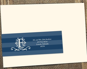 Address label, wrap around label, guest addressed labels, address labels, return address labels, navy address labels, monogram labels