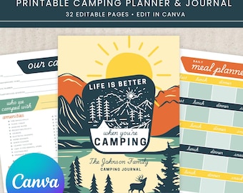 Printable Camping Planner & Journal, Editable Canva Template, family Camping Organizer, Meal Planner, Packing List, Organizer for RV Trips