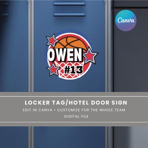 Basketball locker sign, Hotel door sign, Locker decoration name tag, Travel Team sign, Basketball Cutout Sign, Customized Canva Template