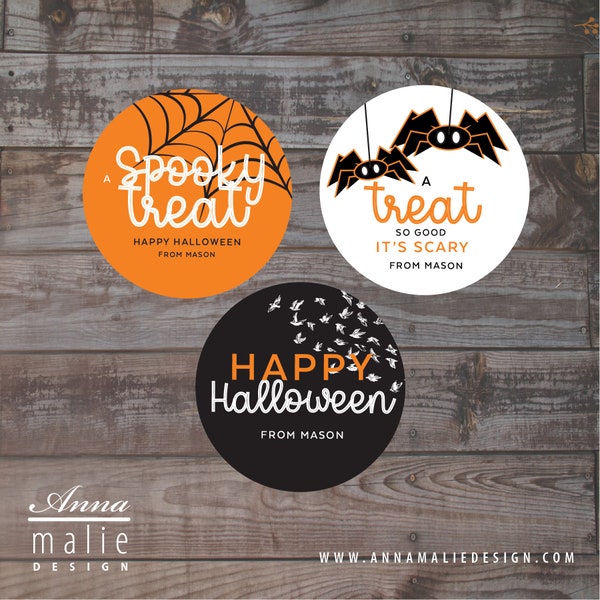 Trick or treat bag stickers, Halloween labels, Halloween stickers, personalized Halloween candy label