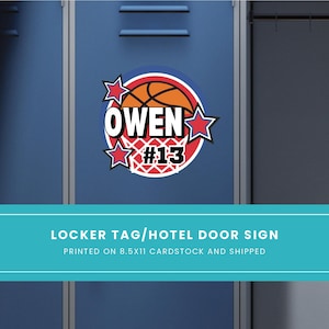 PRINTED Basketball Hotel and locker door signs, Locker decoration name tag, Travel Team sign, Basketball Sign, printed locker tags
