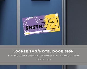 Custom Football Locker Tag: Editable Team Sign (Digital Download)