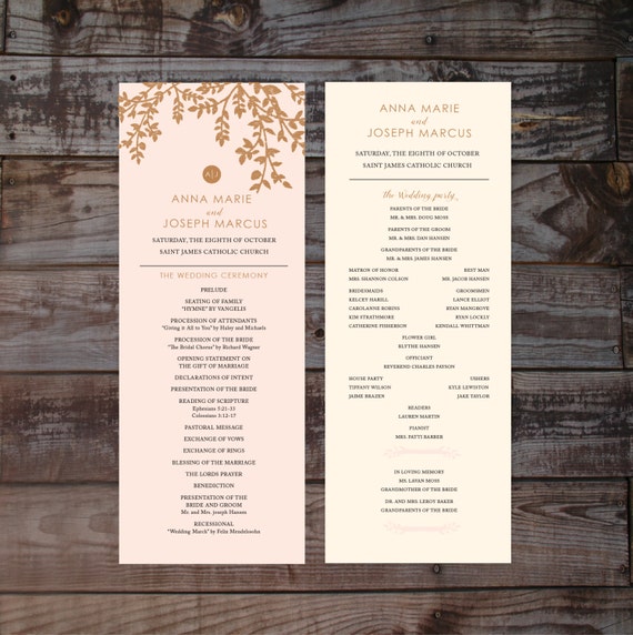 Blush Wedding Program Wedding Ceremony Programs Printable Etsy